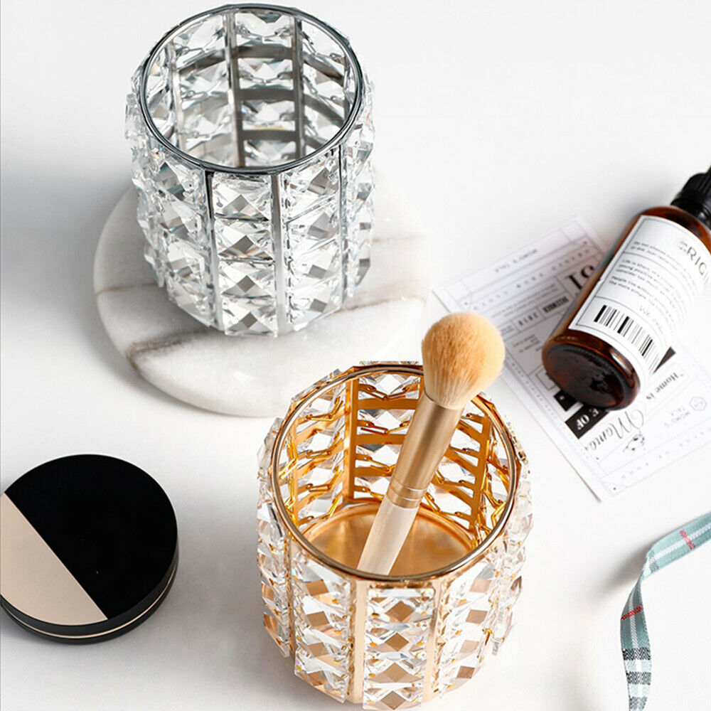 CRYSTAL MAKE UP BRUSH STORAGE BUCKET PENS/PENCILS HOLDER DESKTOP ORGANIZER DECOR