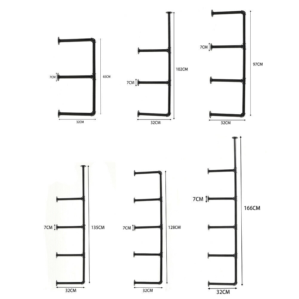3-5.5 Tier Industrial Wall Rack Pipe Hanging Storage Display Shelving Bracket UK