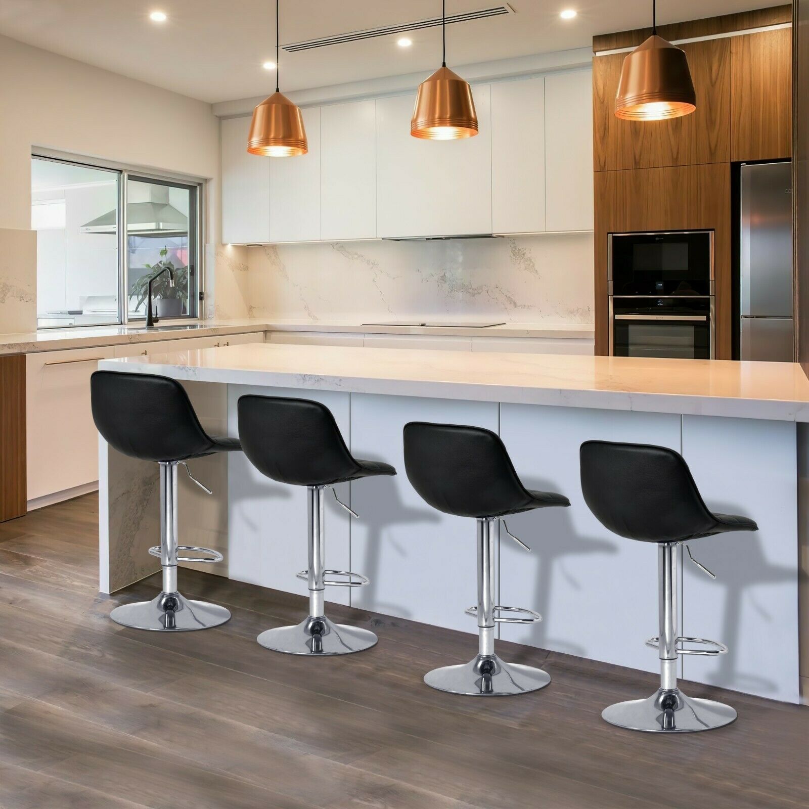 2×Bar Stools Leather / Velvet Chairs Breakfast Chair Swivel Gas Lift Adjustable