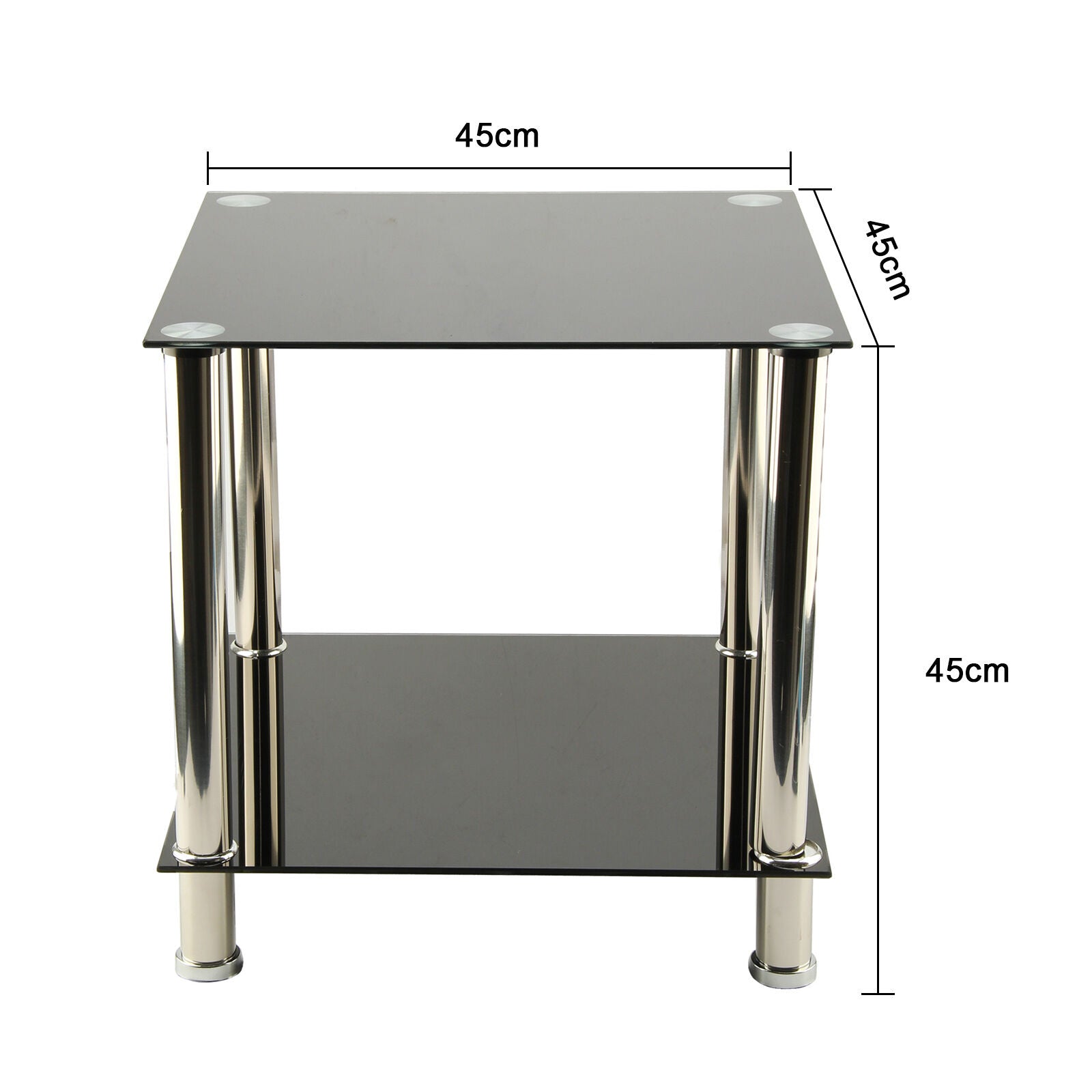 Black 2 Tiers Glass & Stainless Steel Small Display Stand Side Lamp Coffee Table