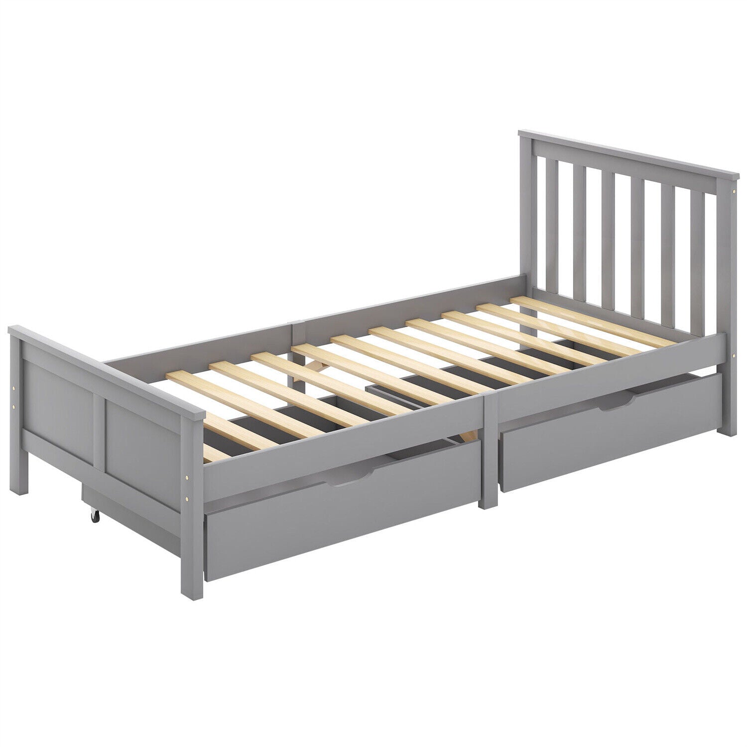 2 Drawers 3ft Single Wooden Solid Gray Pine Kids Storage Bed Frame 190x90 Grey