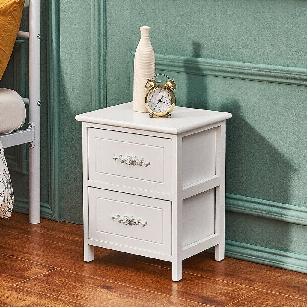 2X Bedside Table Cabinet Bedroom Storage Furniture Nightstand with 2 Drawer UK