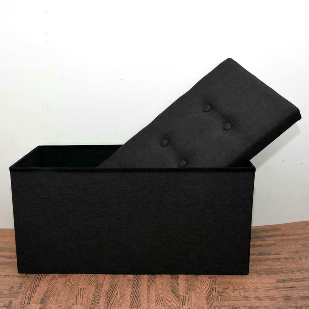 2 SEATER LARGE FOLDING STORAGE OTTOMAN BENCH SEAT BLANKET TOY BUTTON CHEST BOX
