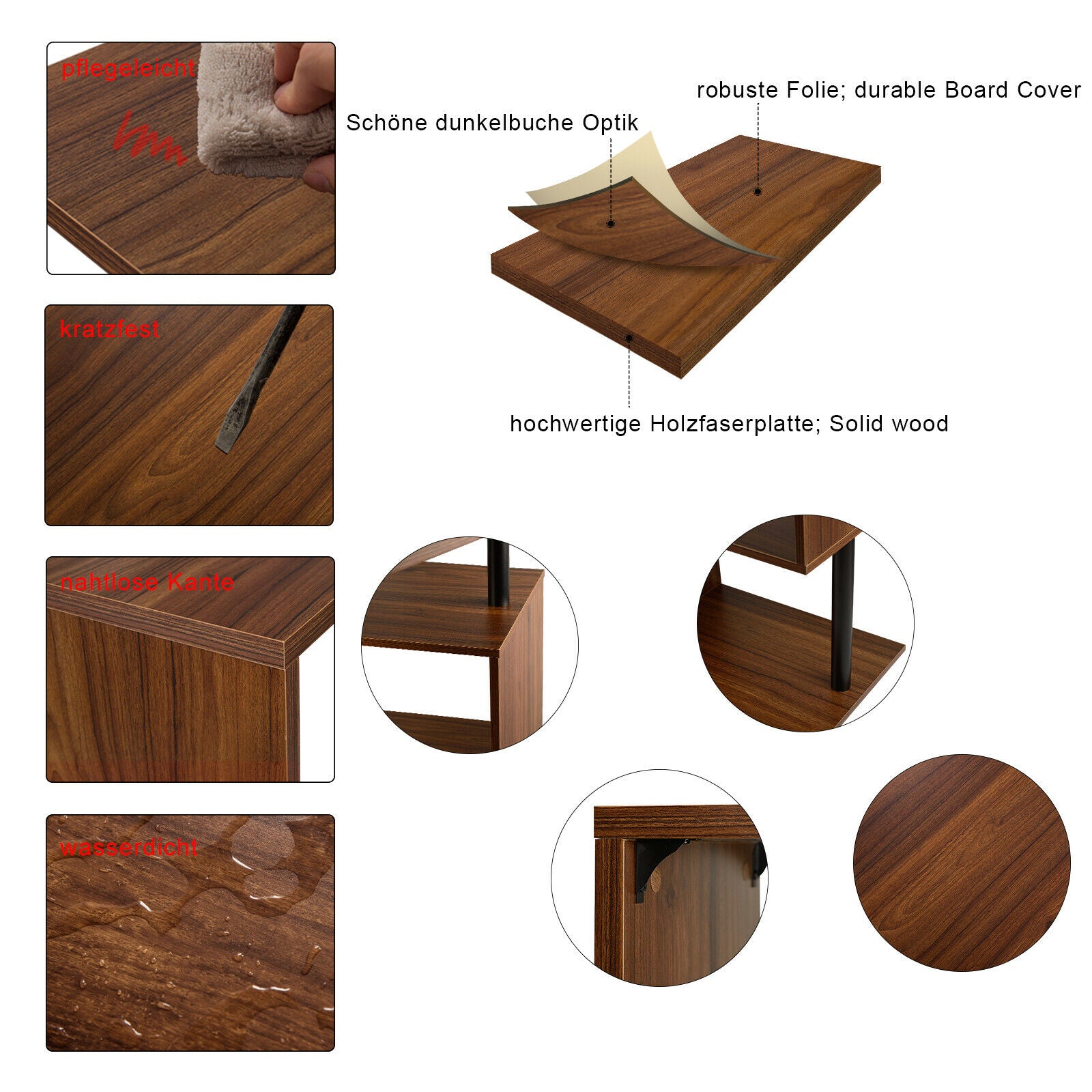 Bar Table Kitchen Dining Breakfast Table with 3-Tier Storage Shelves MDF Metal