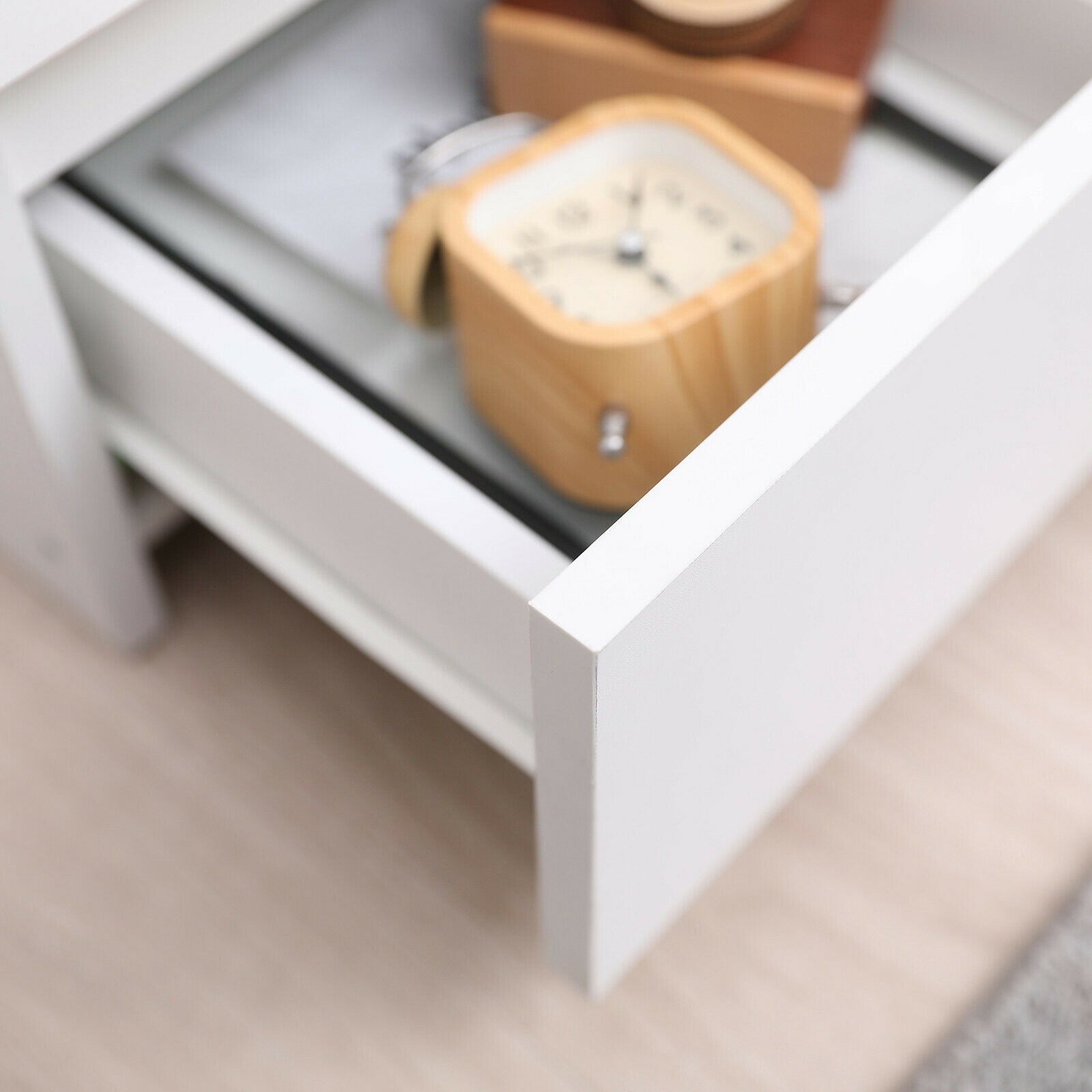 Modern White Bedside Table Cabinet w/2 Drawers Nightstand Storage Furniture