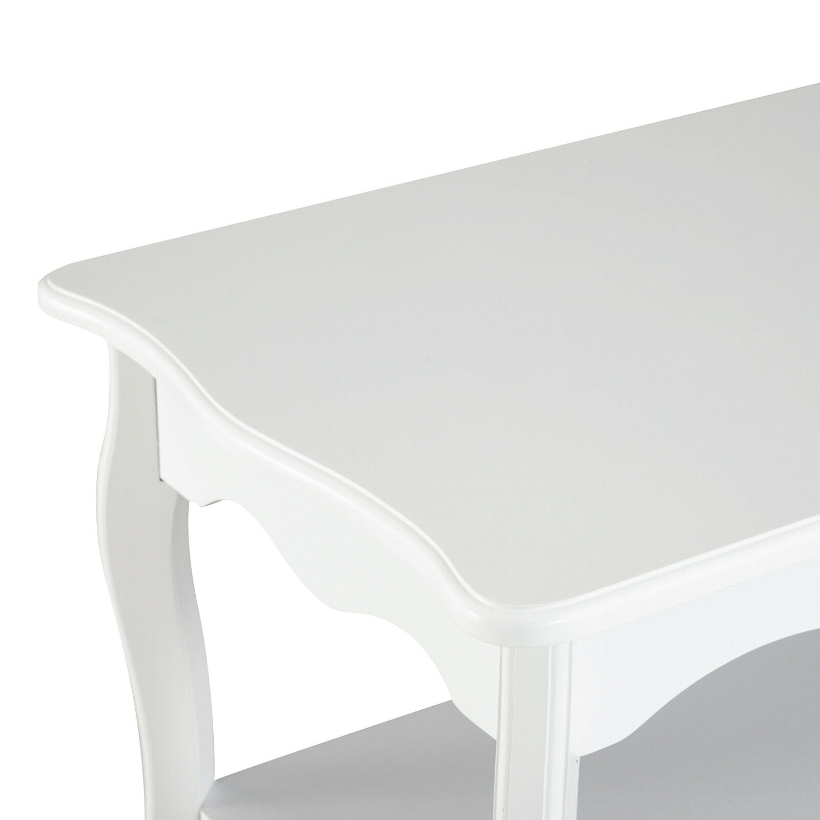 Wooden Coffee Tea Table Modern White Shelf Storage Living Room Home Furniture