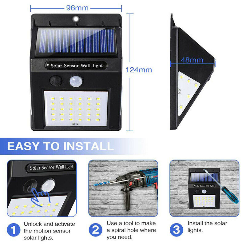 Solar Power Motion Sensor Garden Outdoor Floodlight LED PIR Security Light Save