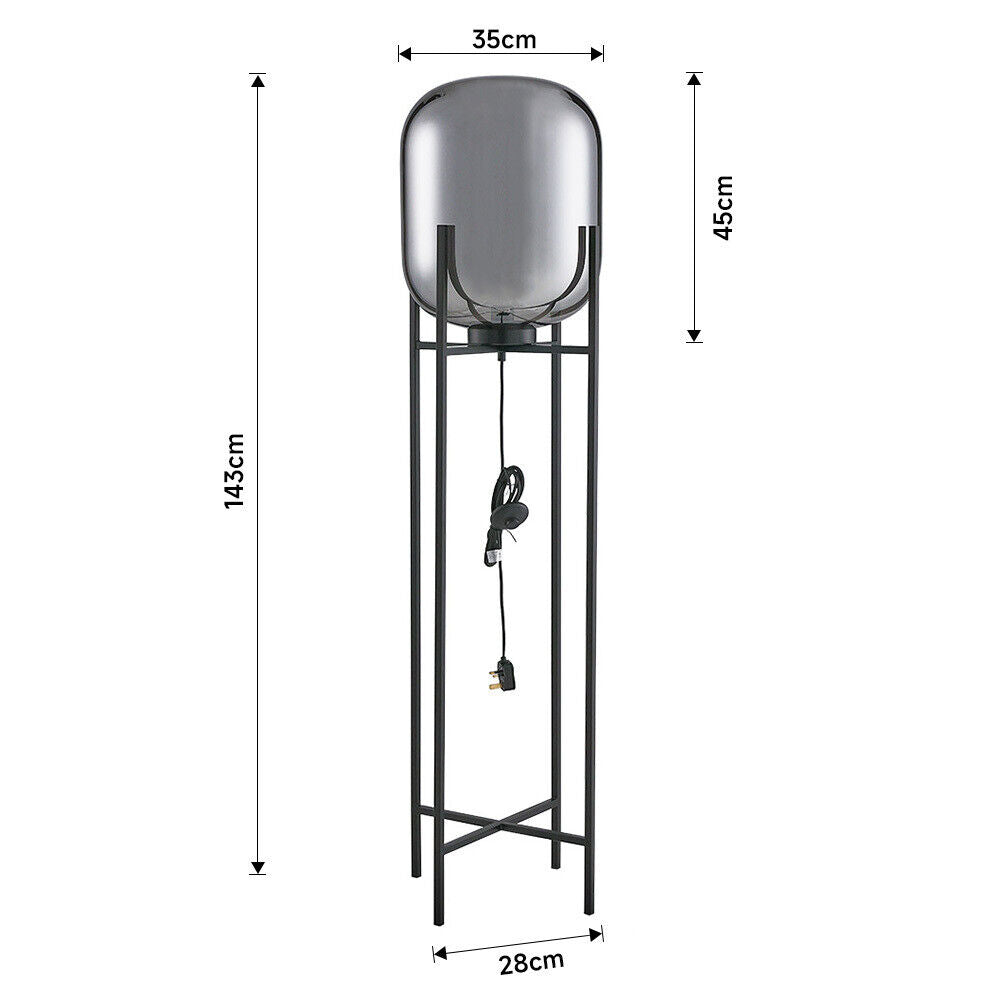 143cm Free Standing Lamp Glass Floor Lamp Metal Frame Living Room Bedroom Light