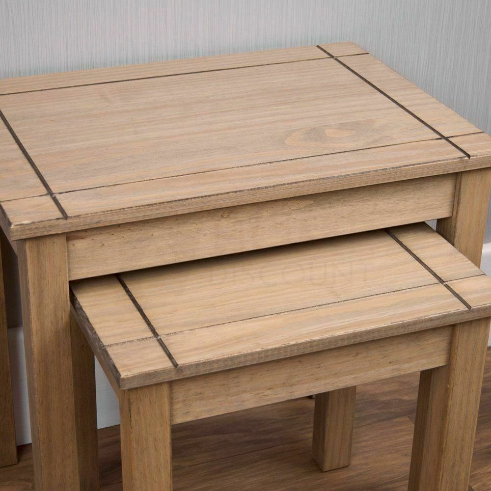 Panama Nest of 2 Tables Solid Waxed Pine Rustic Ornament Lamp Living Room Units