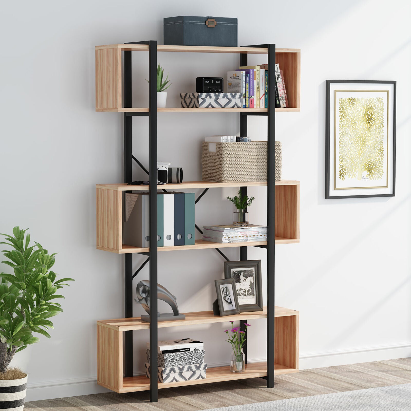 6 Tier Bookshelf Industrial Bookcase Freestanding Home Display Decorative Shelf