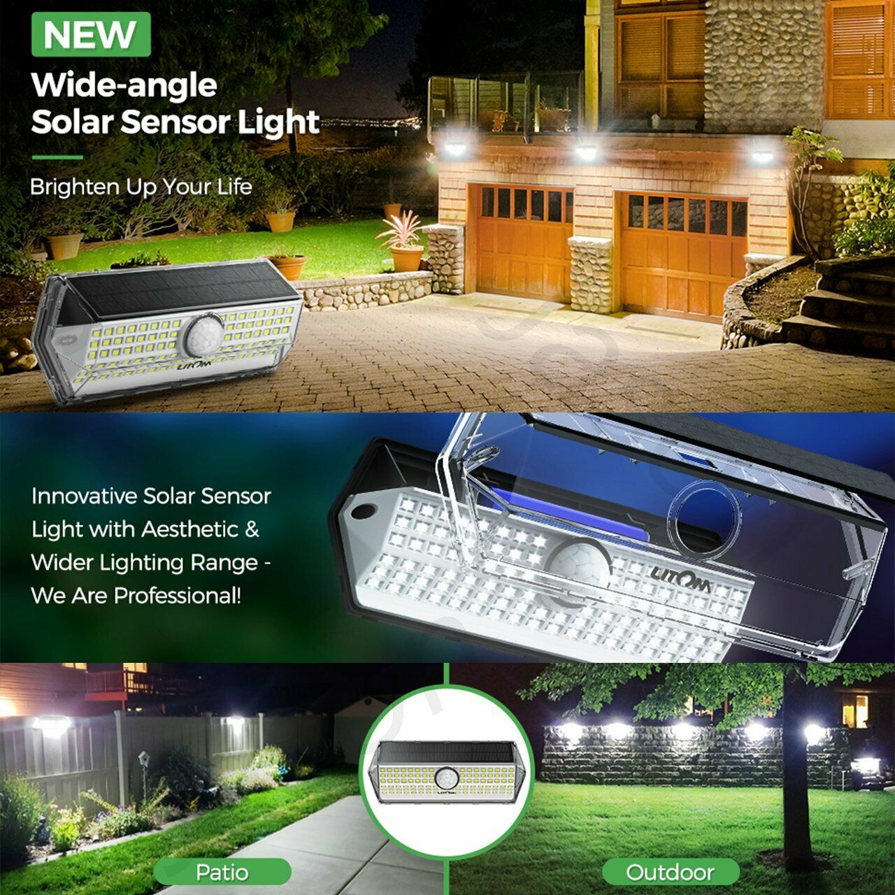 4x Litom LED Solar Power Motion Sensor Wall Lights Outdoor Garden Security Lamps