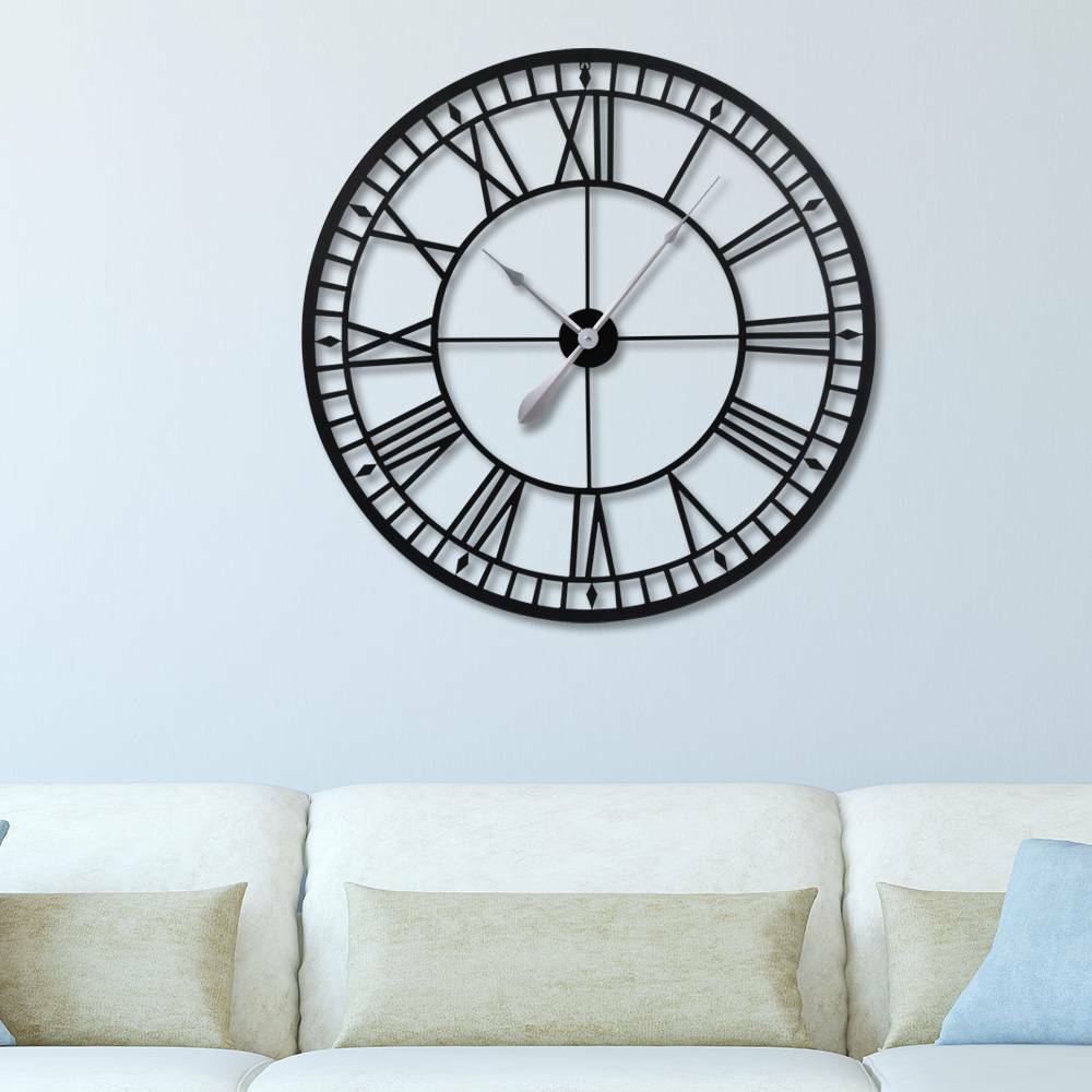 Large Metal Home Wall Clock Big Roman Numberals Giant Open Face 80cm Round