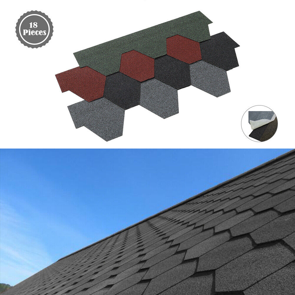 18pcs Felt Roofing Shingles Adhesive Shed Roof Tiles Rectangle/Hexagon/Fishscale