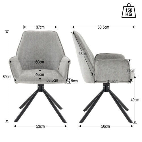 2pcs 180° Swivel Accent Chair Upholstered Armchair Dining Chairs Home Office HT
