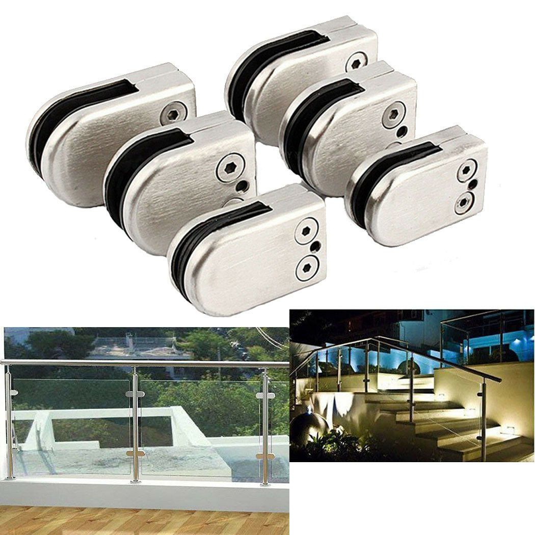 4/8/12X 304 Glass Clamp Clip Stainless Steel Flat Back Bracket Fr Stair Handrail