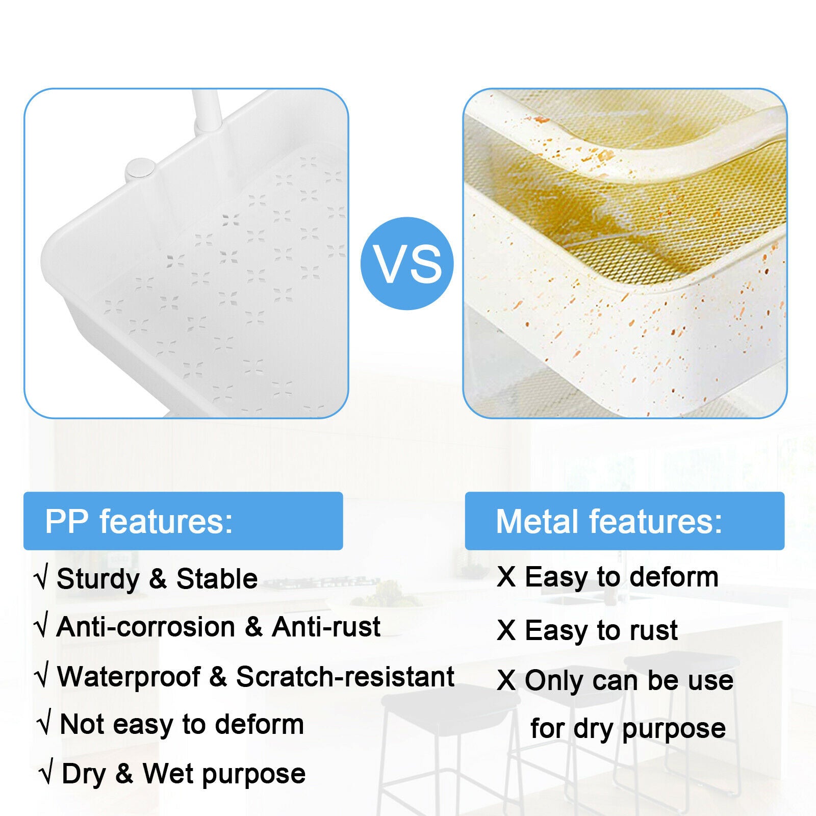 3 Tier Slim Kitchen Storage Trolley Cart Rack Tray Shelf Rolling Wheel W/ Handle