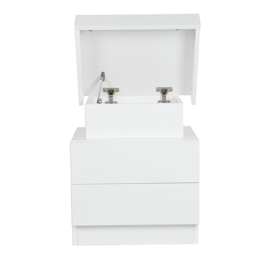 High Gloss Bedside Table Cabinet Bedroom Storage Nightstand with RGB LED Light