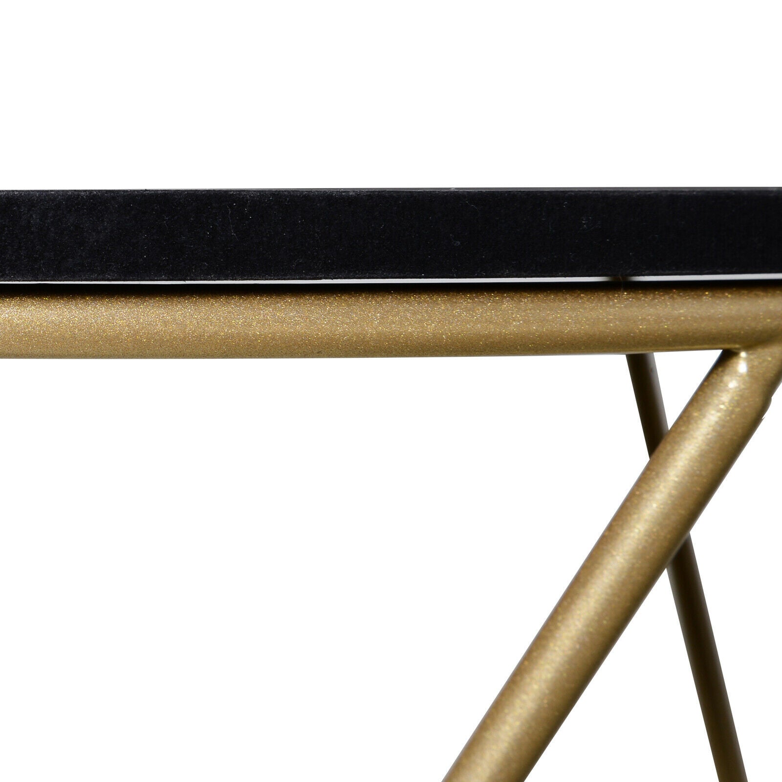 Round Tea Table Sofa End Side Wood Metal Table Living Room Furniture- Black Gold