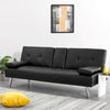 3 Seater Click-Clack Leather Fabric Sofa Bed with 2 Drink Holder Recliner Lounge