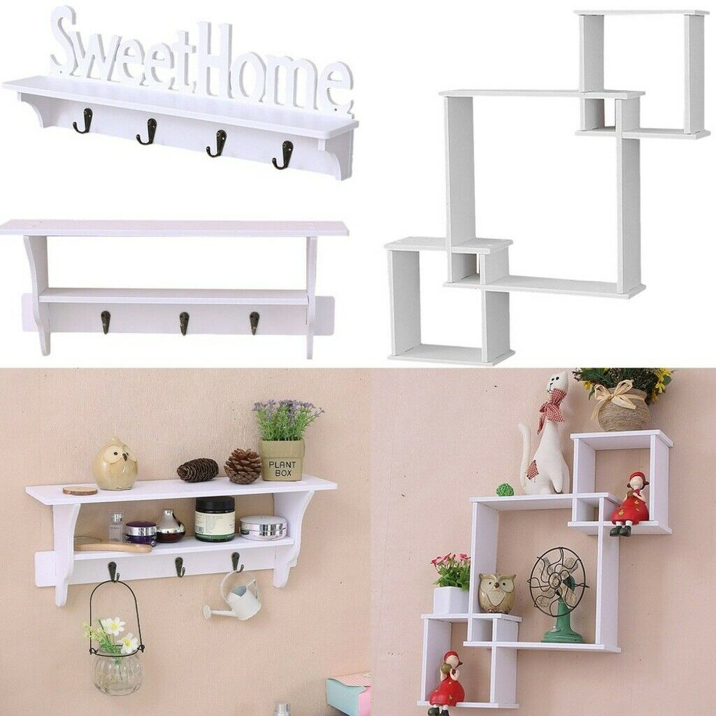 New White Floating Wall Shelves Display Storage Shelf Wall Wood Unit Rack UK