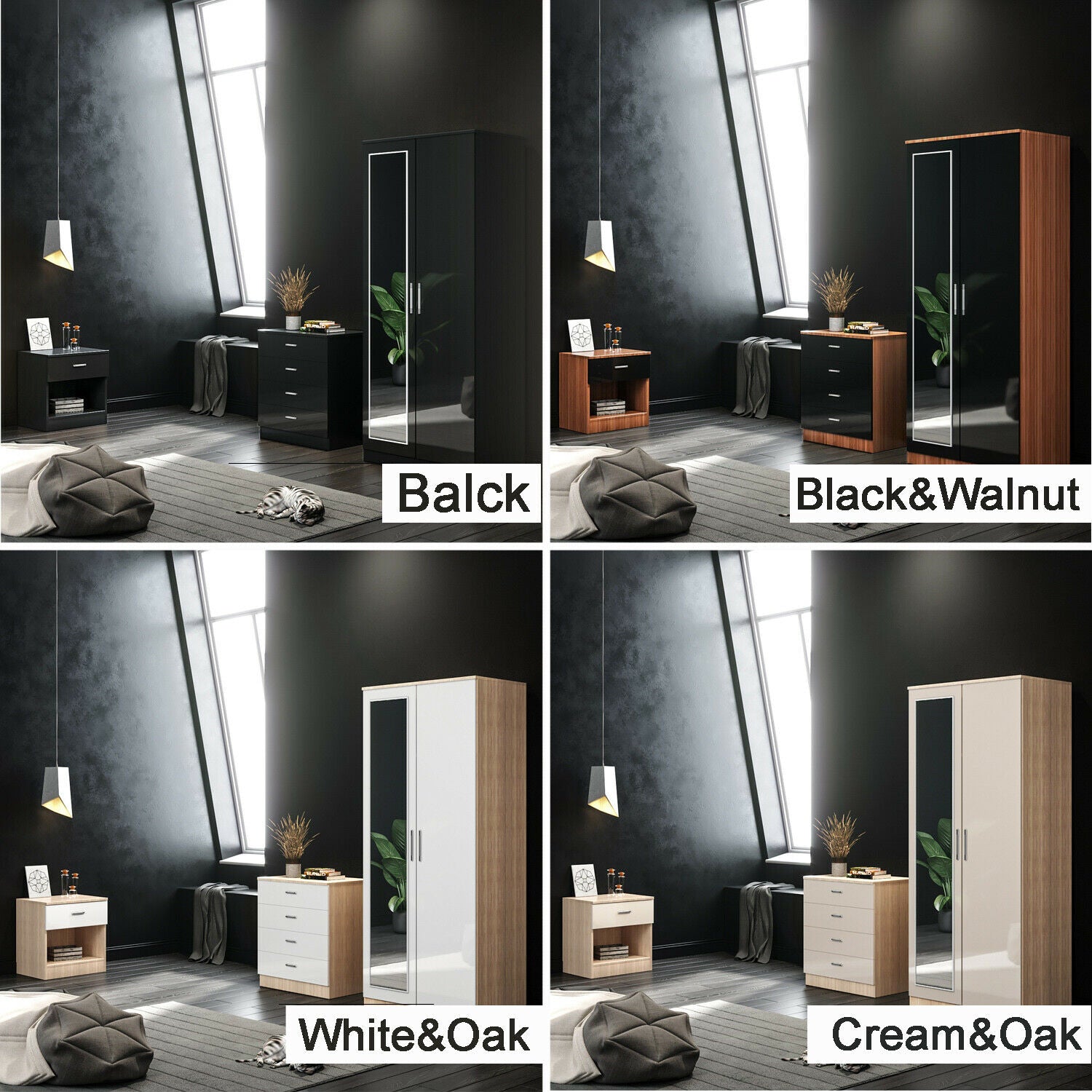 High Gloss 3 Piece Bedroom Furniture Sets Wardrobe Chest Bedside Free Delivery