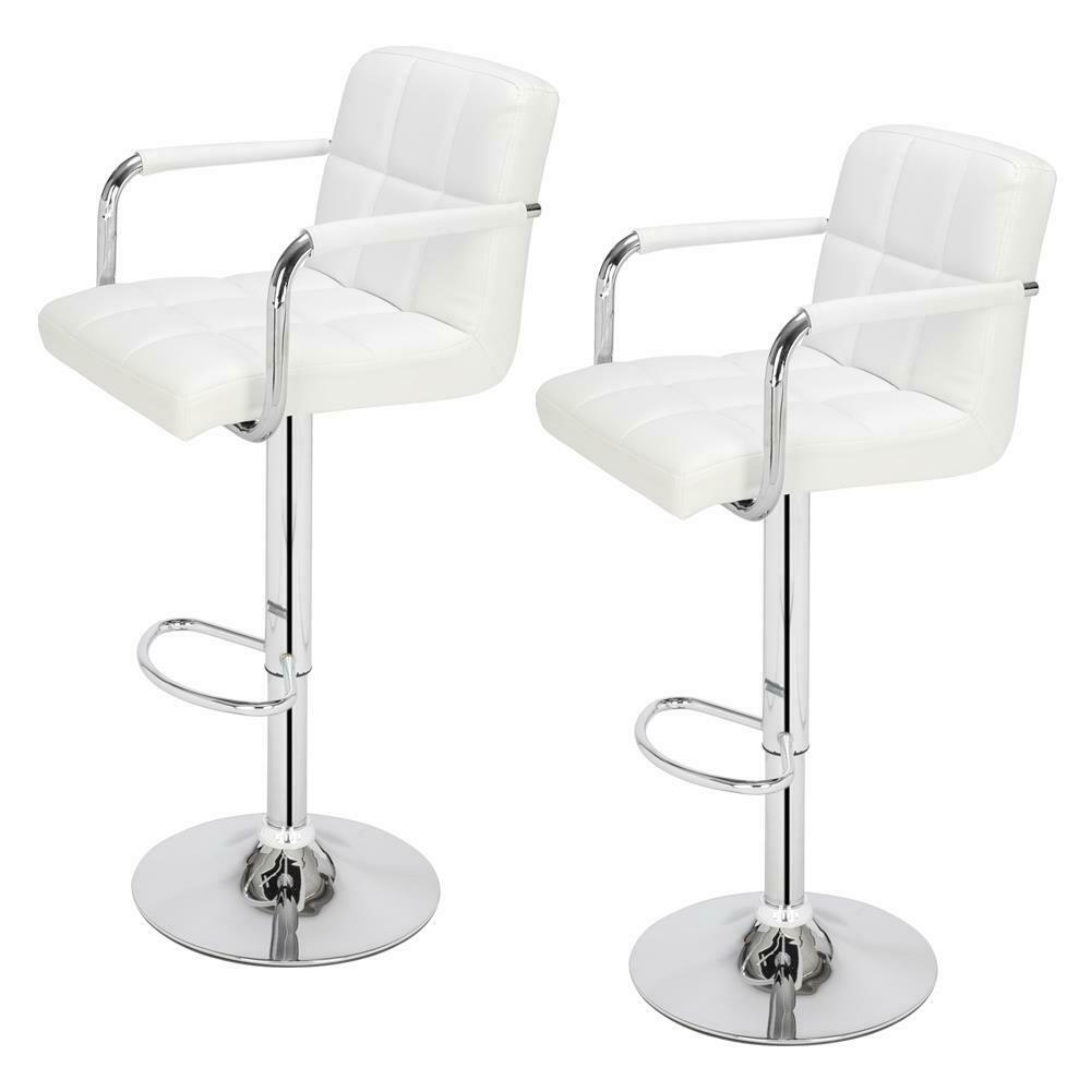 2×Bar Stools Leather Chairs Breakfast Chairs Swivel Gas Lift Kitchen with Arm
