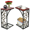 UK 2pcs C Shaped Sofa Side Table End Table Coffee Table Living Room Leaf Pattern