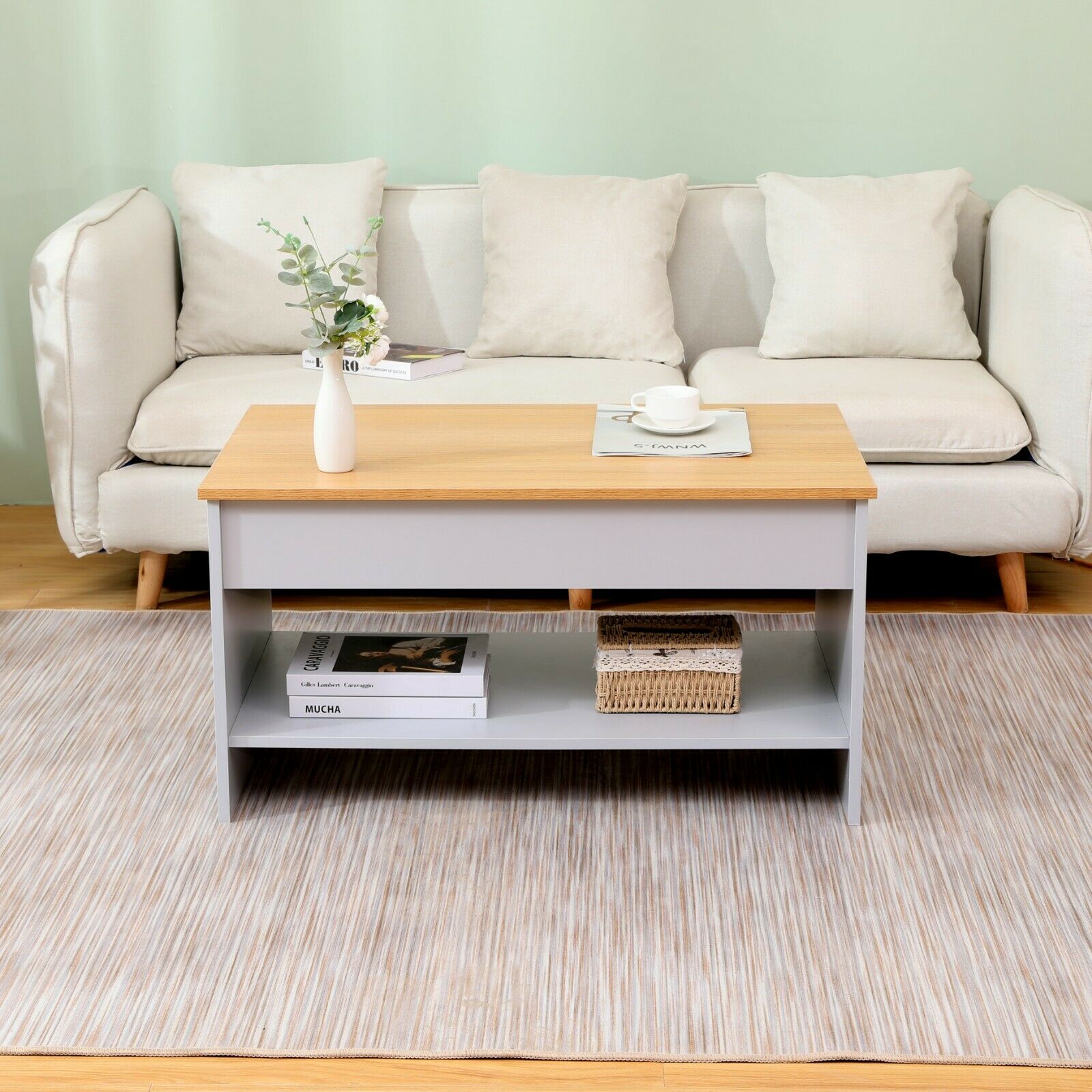Living Room Lift Up Top Coffee Table with Storage Shelf Different Color Choice