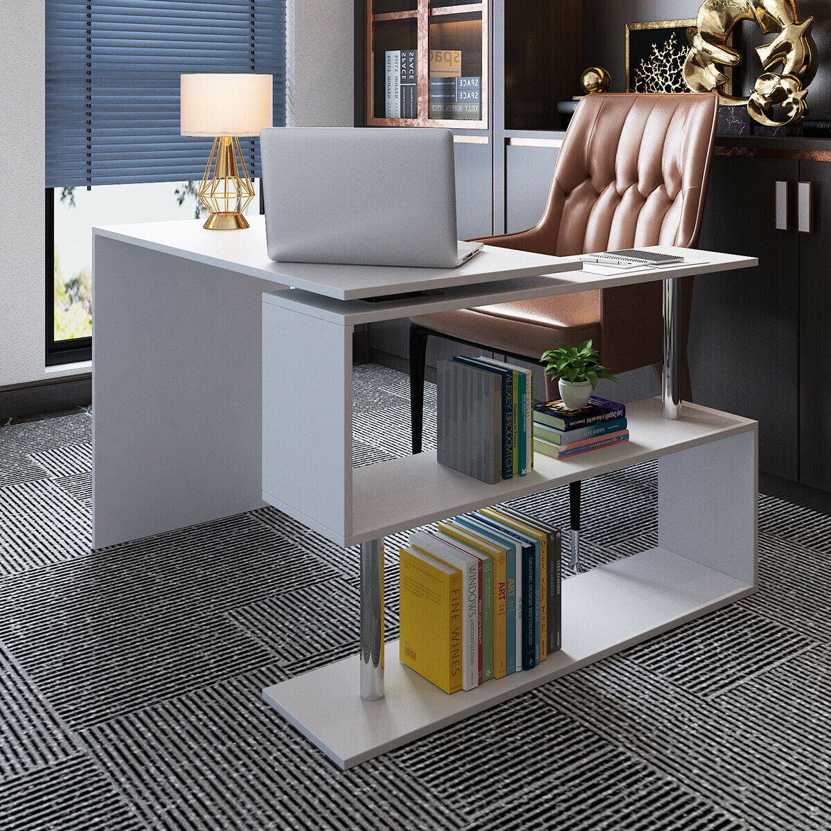 Corner L-Shape Computer Desk PC Laptop Table with Shelf Home Office Workstation