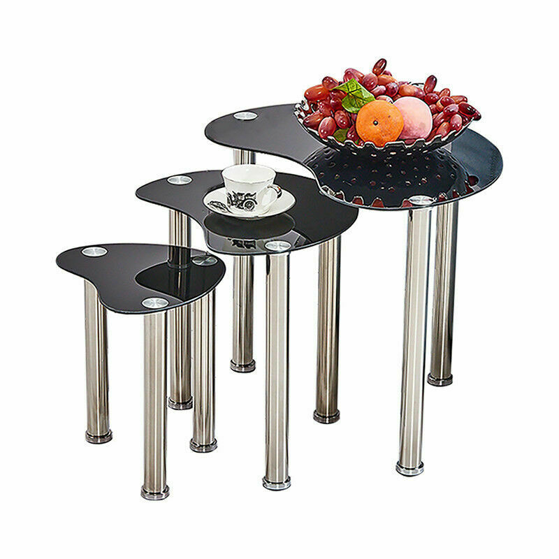 Modern Nest of Tables Coffee Table Side End Table Home Living Room Black White