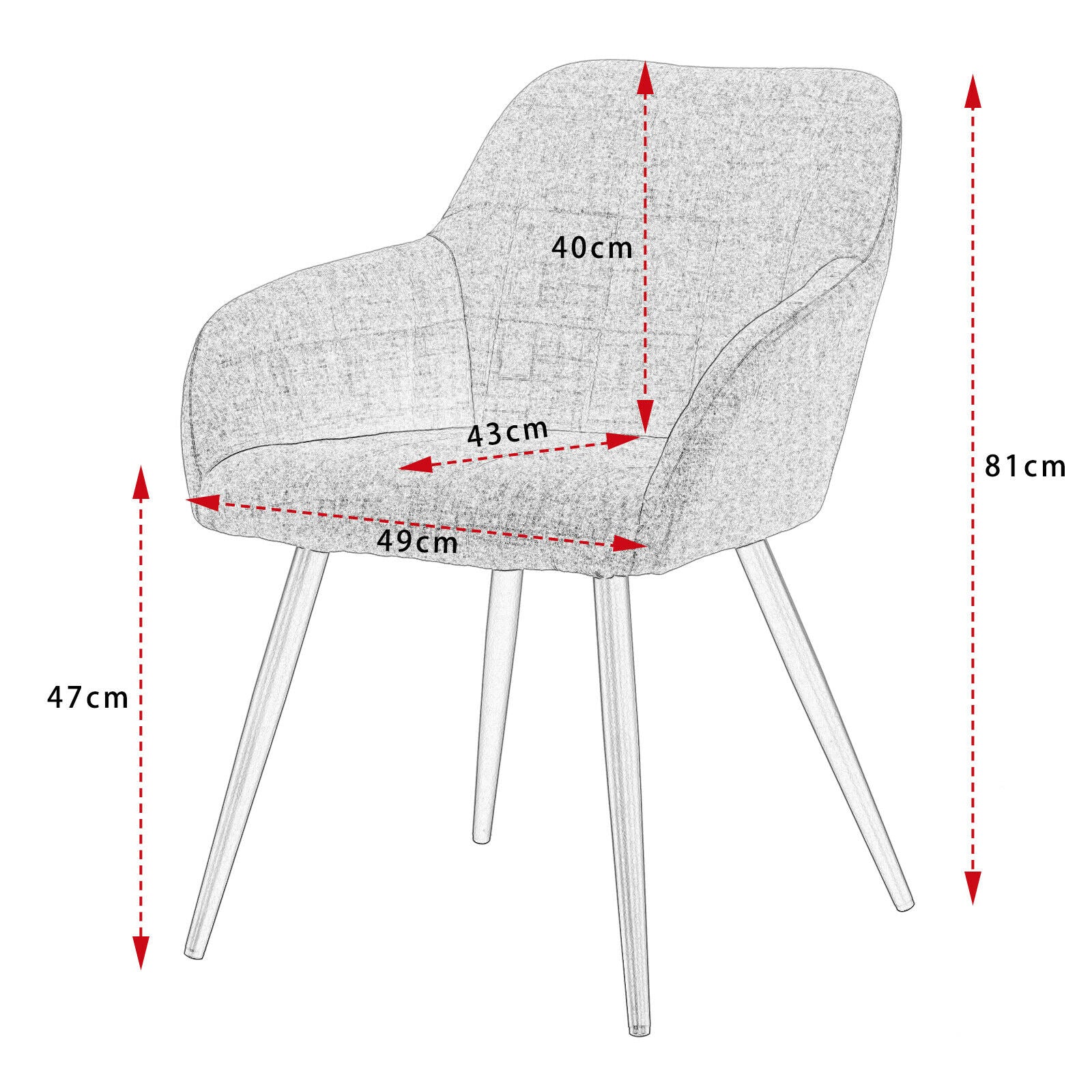 2xDining Chair Linen Counter Chair Steel Legs Tub Chair Armchair with Armrests