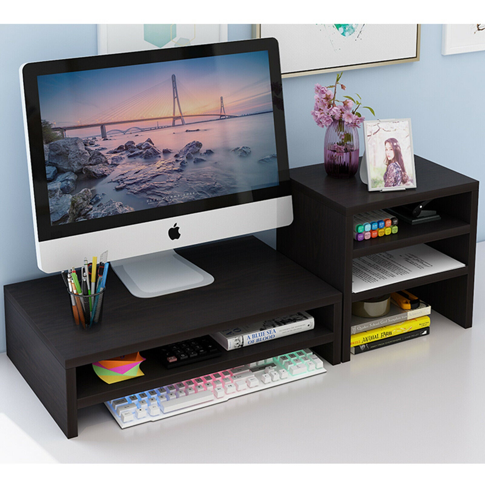 Desktop PC Laptop Monitor Stand Computer Screen Riser Home Office Storage Shelf