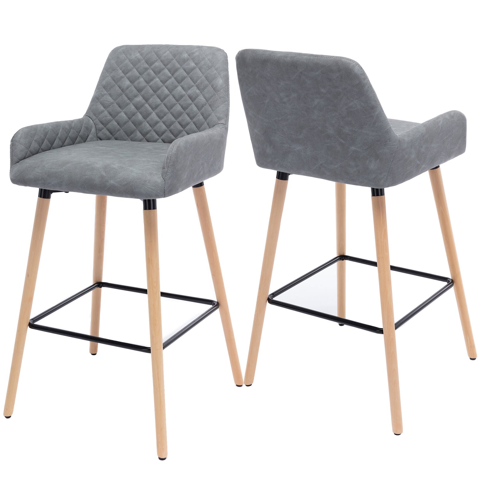 2x PU Leather Bar Stools Breakfast Seat Pub Chair Kitchen Dining Room Furniture