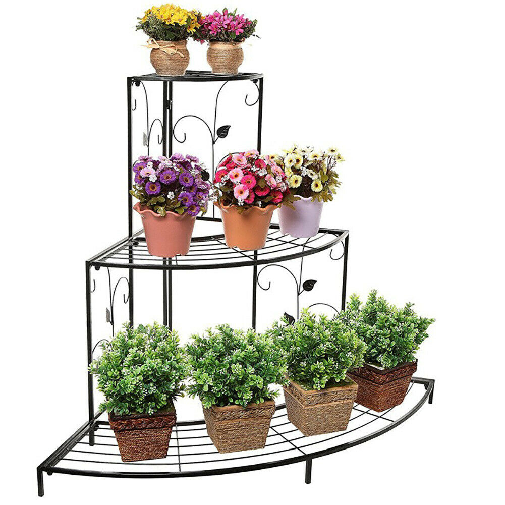 3 Tier Iron Outdoor Plant Pot Stand Flower Display Shelf Rack Home Garden Indoor