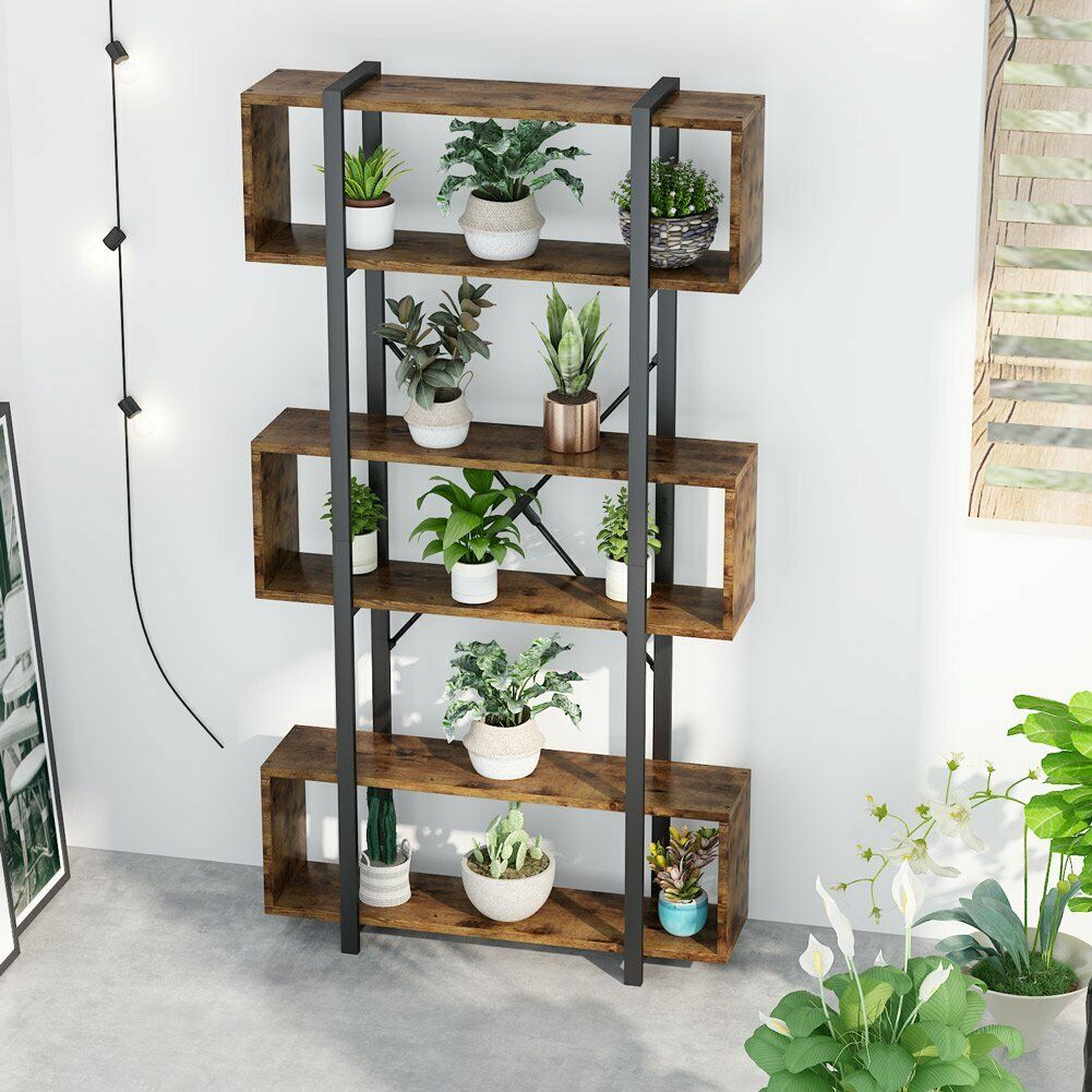 6 Tier Bookshelf Industrial Bookcase Freestanding Home Display Decorative Shelf