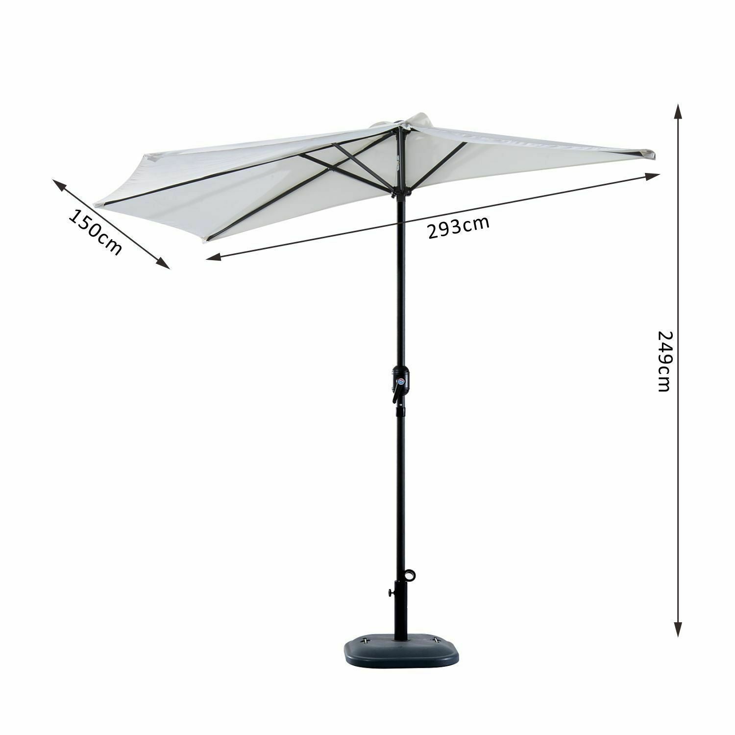 3m Half Round Parasol Garden Outdoor Sun Umbrella Aluminium w/ Crank
