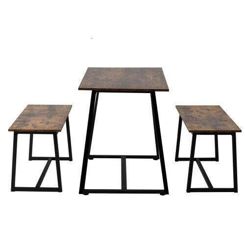 4-Seater Dining Table Set with 2 Benches Breakfast Kitchen Furniture Steel Frame
