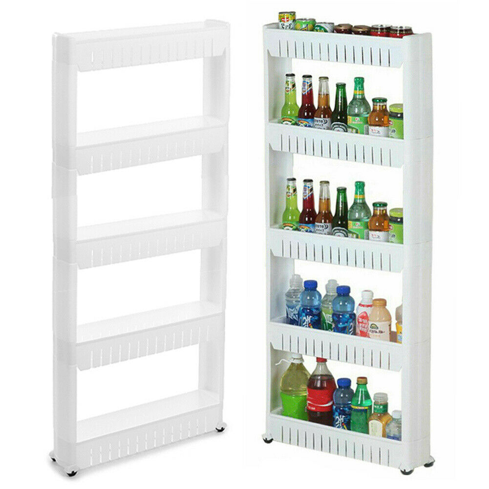 3 4 5 Tier Portable Storage Rack Side Shelf Rolling Trolley Rack Stand w/ Wheels