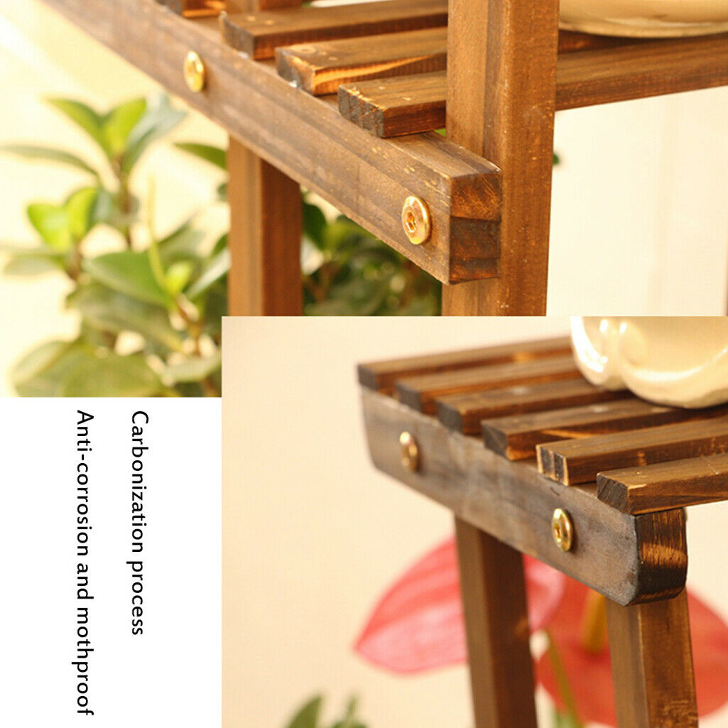5 Ladders Flower Plant Pots Shelf Stand Display Garden Rattan Rack Natural Wood