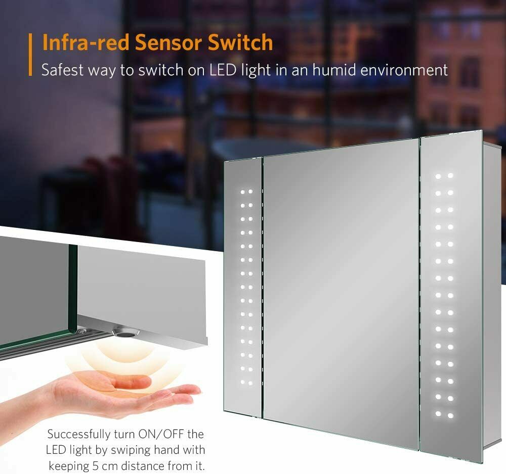 LED Bathroom Mirror Cabinet Lights Illuminated with Demister Shaver Socket Touch