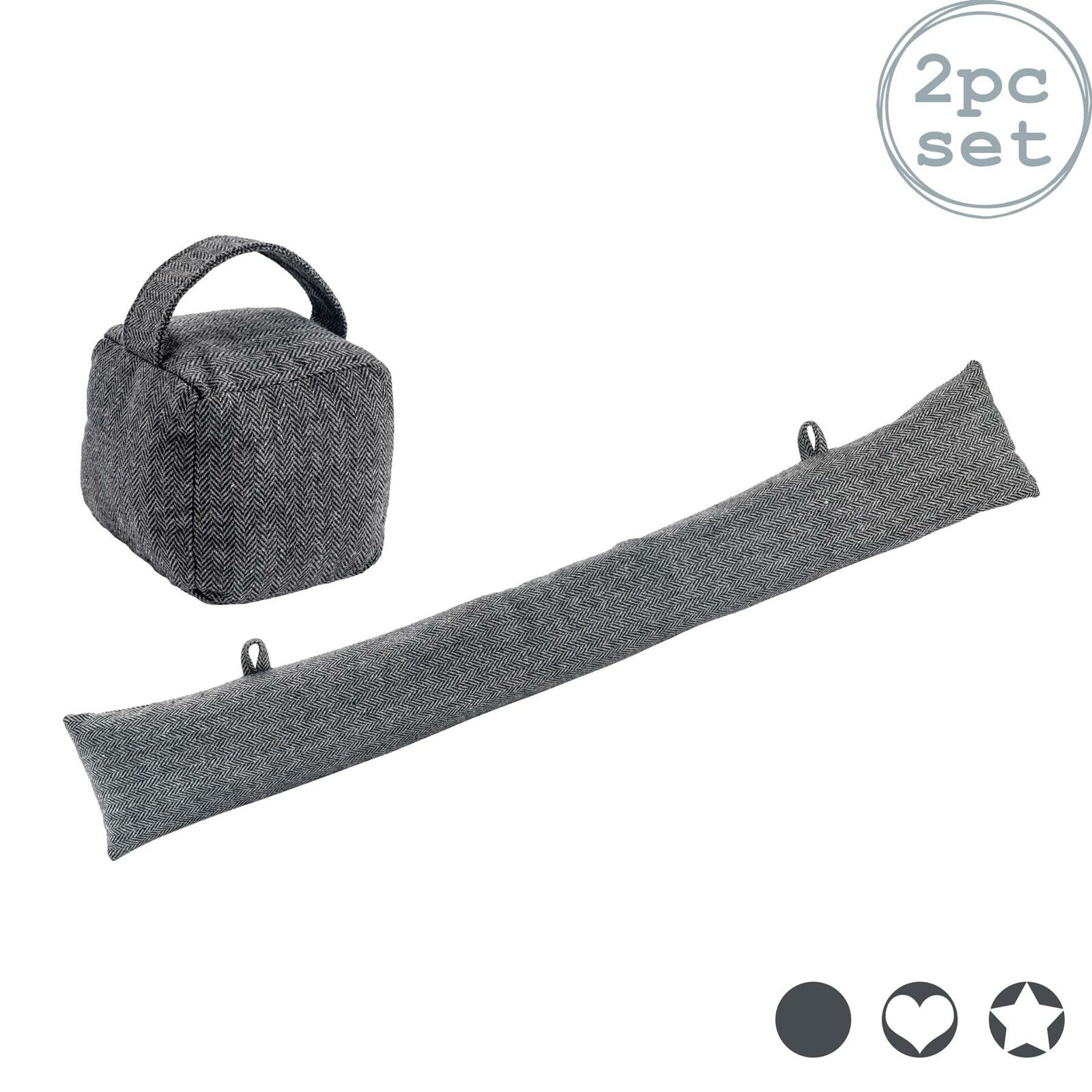 Doorstop Stopper Decorative Cushion Grey Herringbone Set of 2