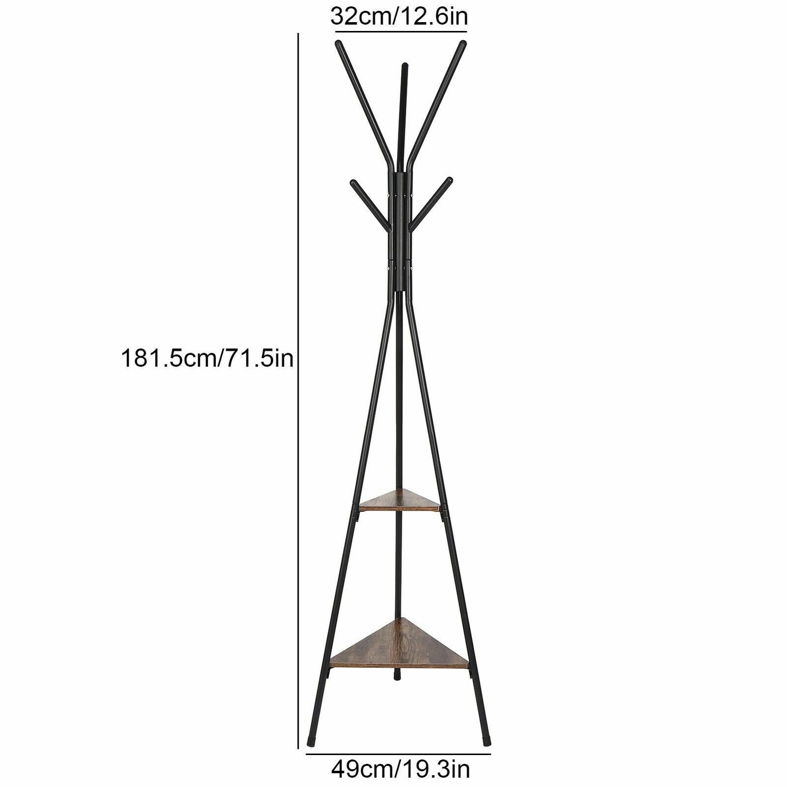 Tall Coat Stand 9 Hooks Clothes Storage Shelves Hat Freestanding Hallway Bedroom