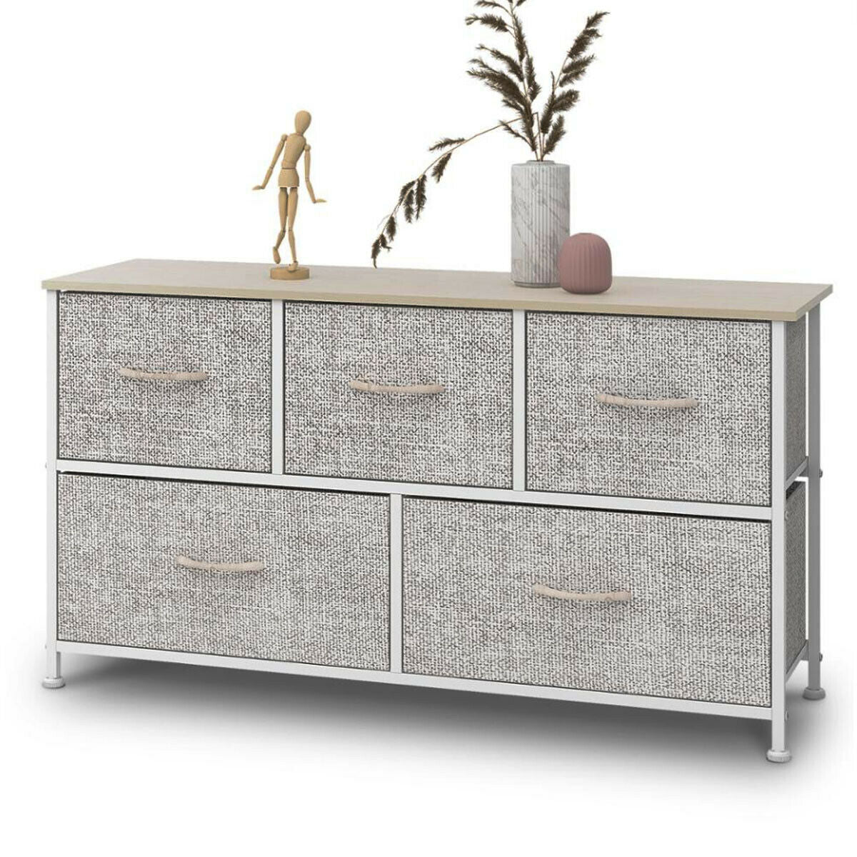 Fabric Cabinet Storage Unit Chest of Drawers Metal Frame Organiser 5 Drawers UK