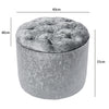 Silver Grey Crushed Velvet Pouffe Stool Diamante Round Ottoman Footrest Seat