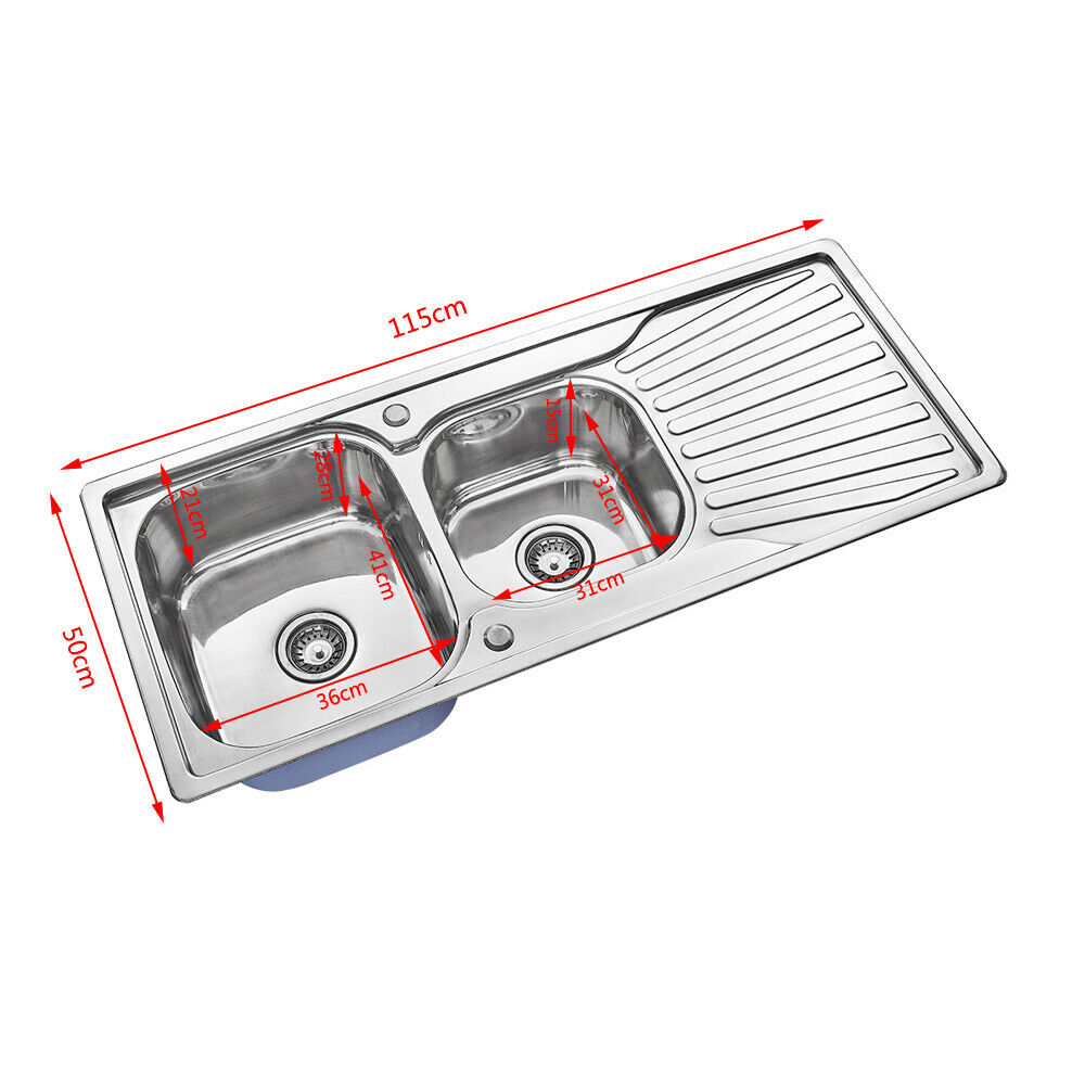 Stainless Steel Kitchen Sink Commercial Catering Single Double Bowl Drainer Kit