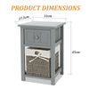 New Grey Bedroom Bedside Table Unit Cabinet Nightstand Wicker Storage Wooden UK