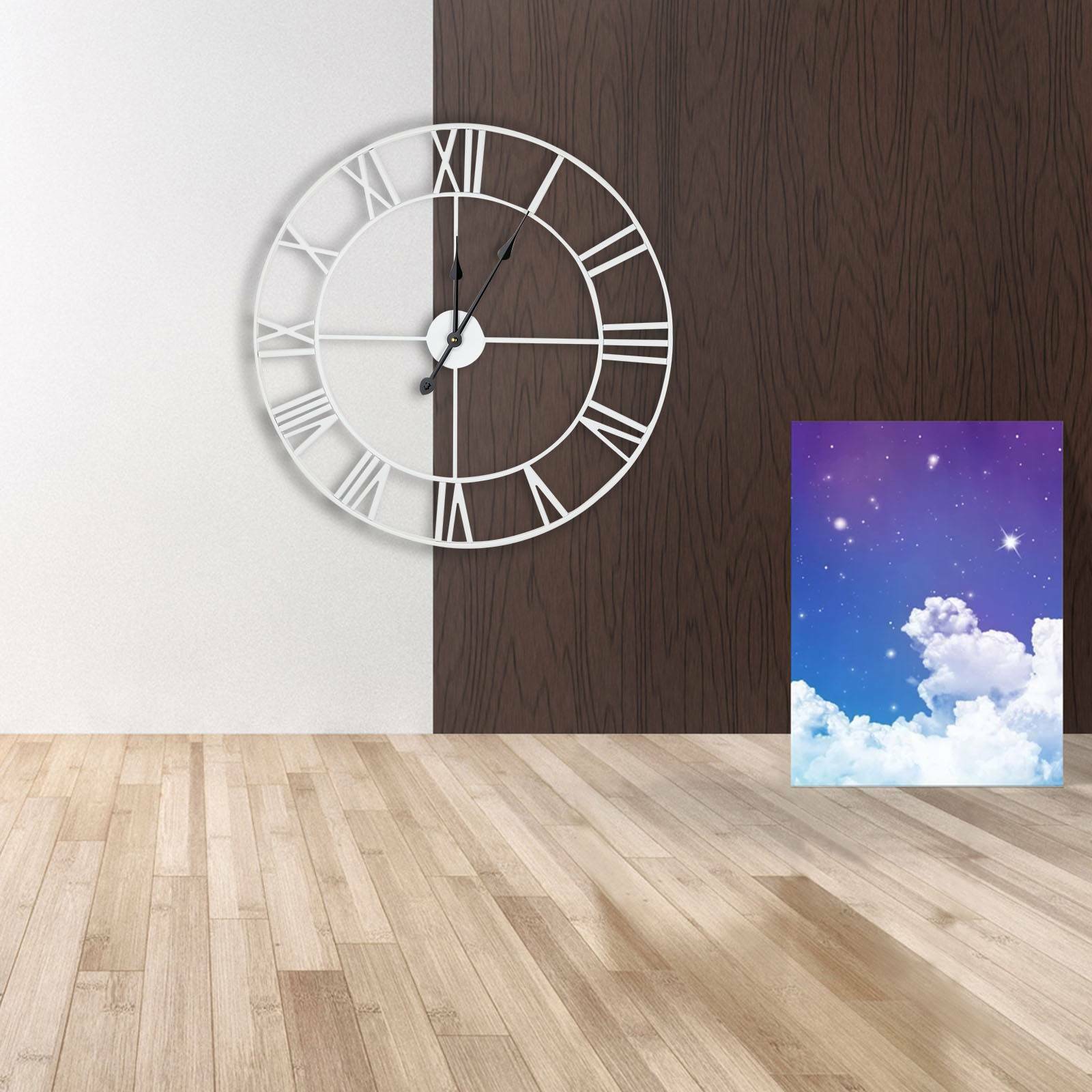 60CM EXTRA LARGE WHITE ROMAN NUMERALS SKELETON IRON WALL CLOCK BIG GIANT ROUND