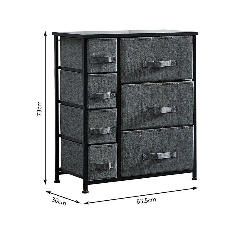 Dark Grey Fabric Cabinet Chest of Drawers Bedside Table Storage 2/3/4/5/7 Drawer