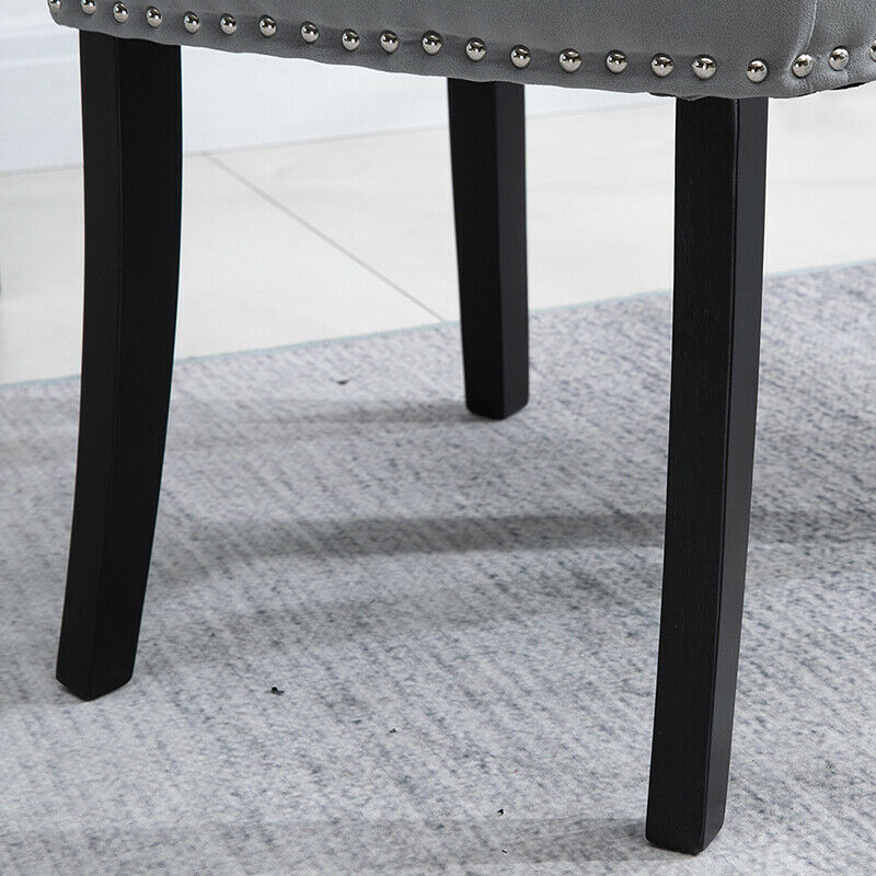 2x Velvet Dining Chairs with Rivets Knocker Home Dining Room Kitchen Silver Grey