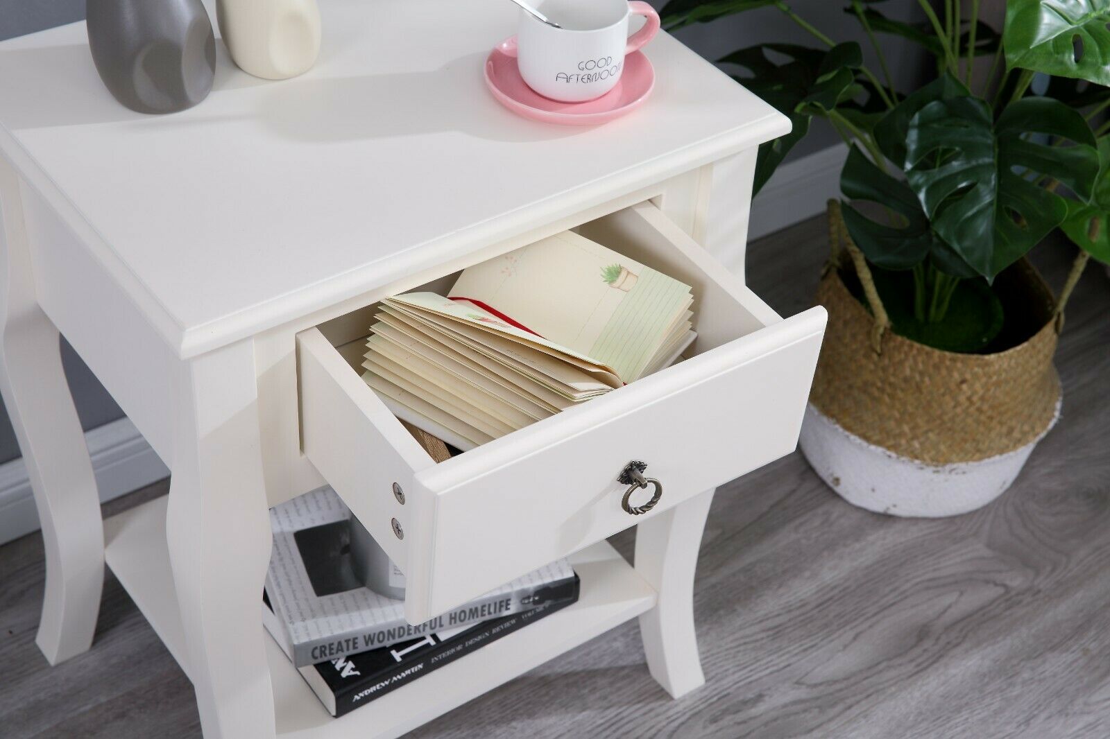 Style shabby Chic Wooden cream lamp Bedside Table Living Room Furniture